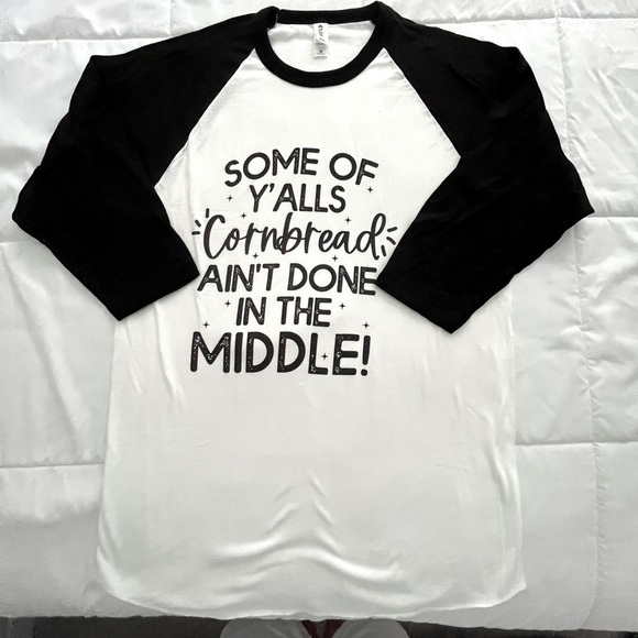 Tultex Tops - Tultex Black and White Raglan Tee. Size M. Cute Saying. NWOT